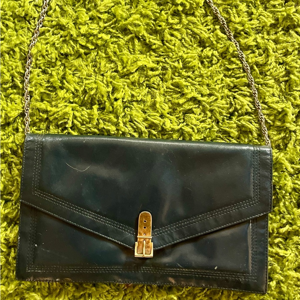 Nice VTG Tango Navy Blue Leather Shoulder Bag or Envelope Clutch w Silver Chain